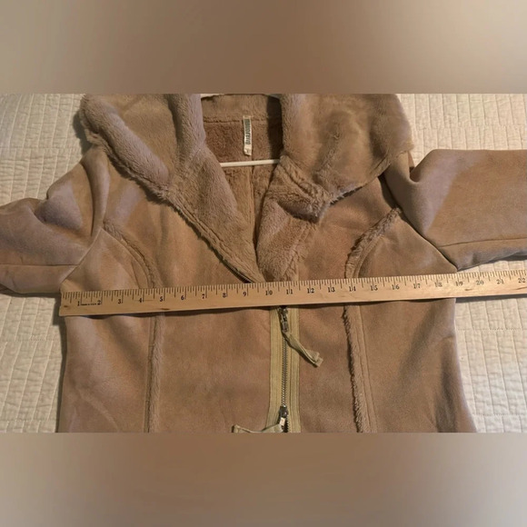 Monoreno Faux Fur Suede Women’s Tan Jacket Fleece Lined Zipper Sz L - Picture 9 of 11